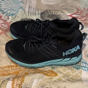 Hoka Black Running Shoes with Light Blue Accents